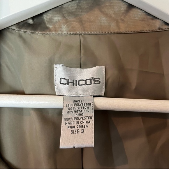 Chico’s Metallic Gold Lightweight Button Front Jacket Boxy Sleeves 3 (XL) - Picture 8 of 9
